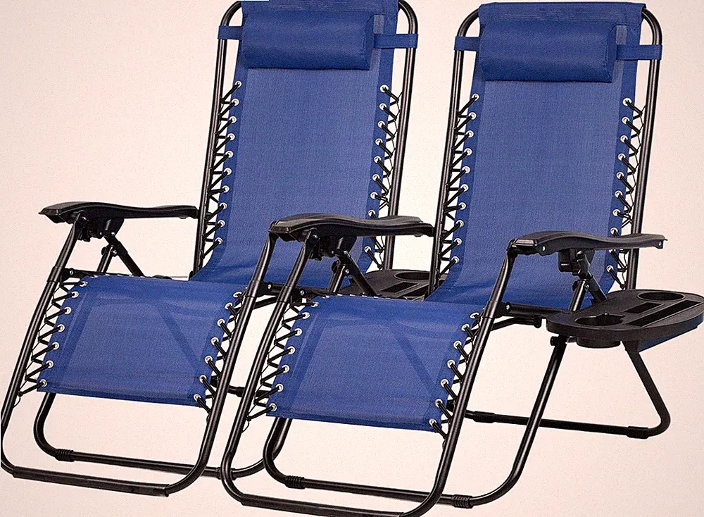 Adjustable Zero Gravity Recliner Chairs with Pillow & Cup Holder - Set of 2 (Blu
