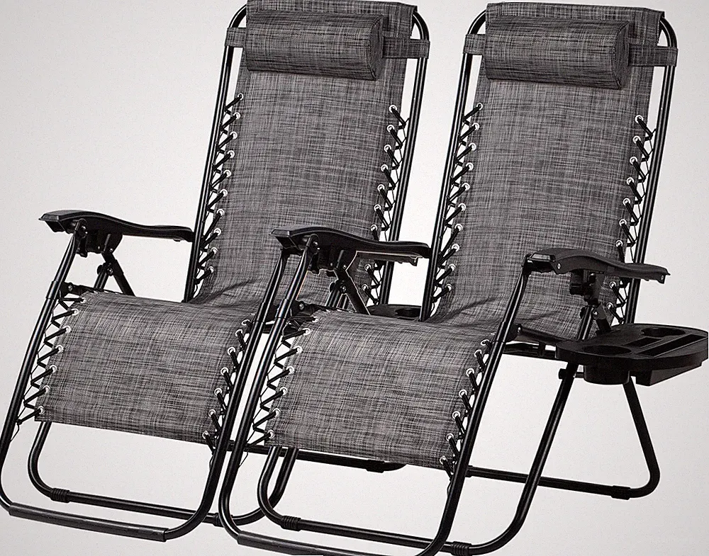 Adjustable Zero Gravity Recliner Chairs with Pillow & Cup Holder - Set of 2 Grey