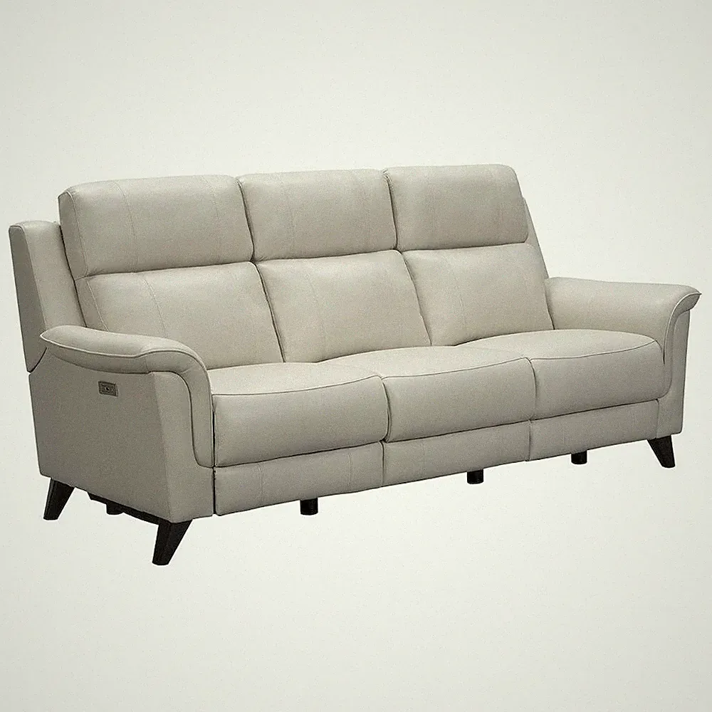 Beige Leather Recliner Sofa with Power Headrests and USB Charging Ports