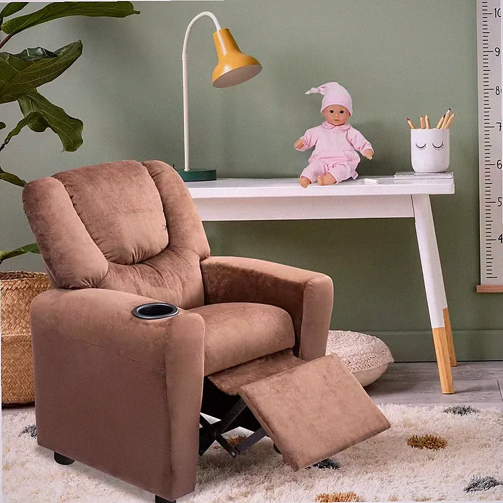 Brown Recline, Relax, Rule Kids' Comfort Champions, Push Back Kids Recliner Chai