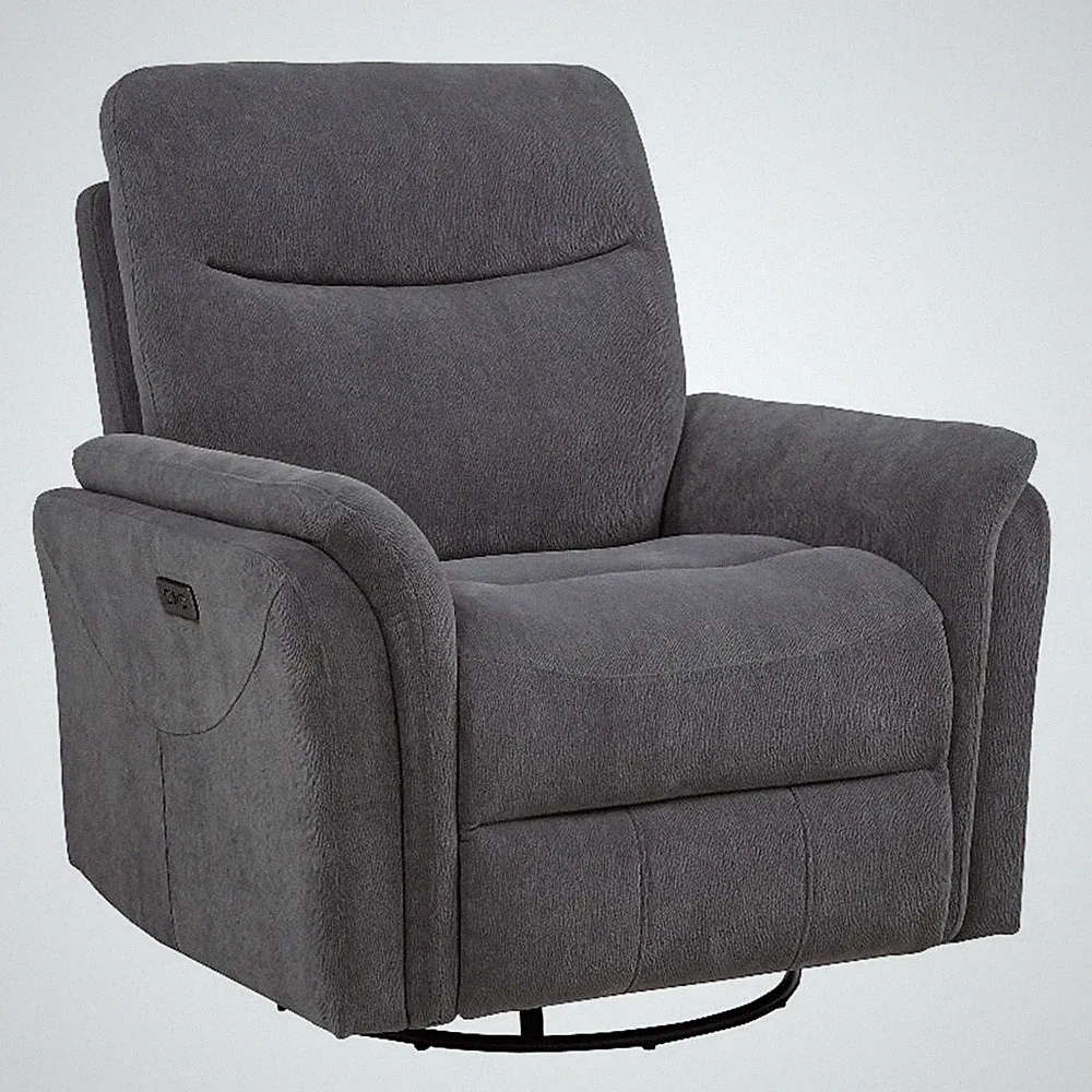 Coaster Adler Upholstered Fabric Power Swivel Glider Recliner in Charcoal Gray
