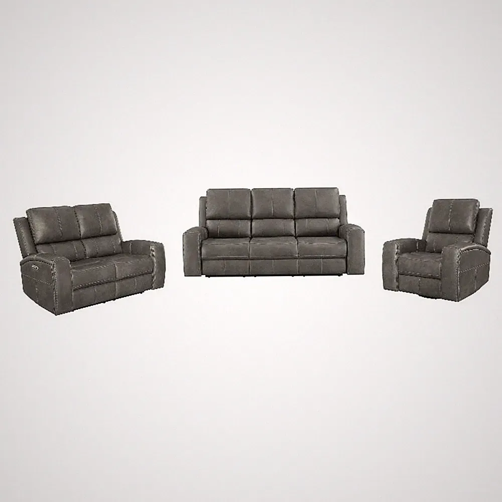 Coaster Brickston Faux Leather 3 PC Triple Power Reclining Sofa Set in Charcoal