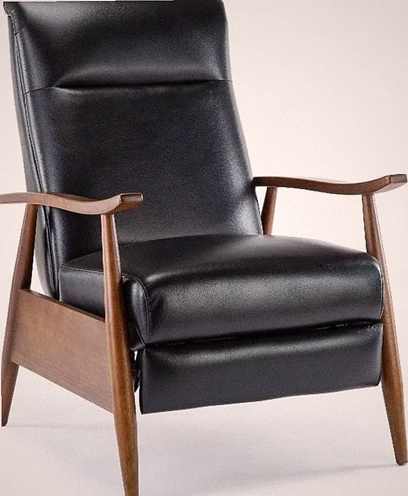 Elegant Solaris Black Faux Leather Recliner with Wooden Arms