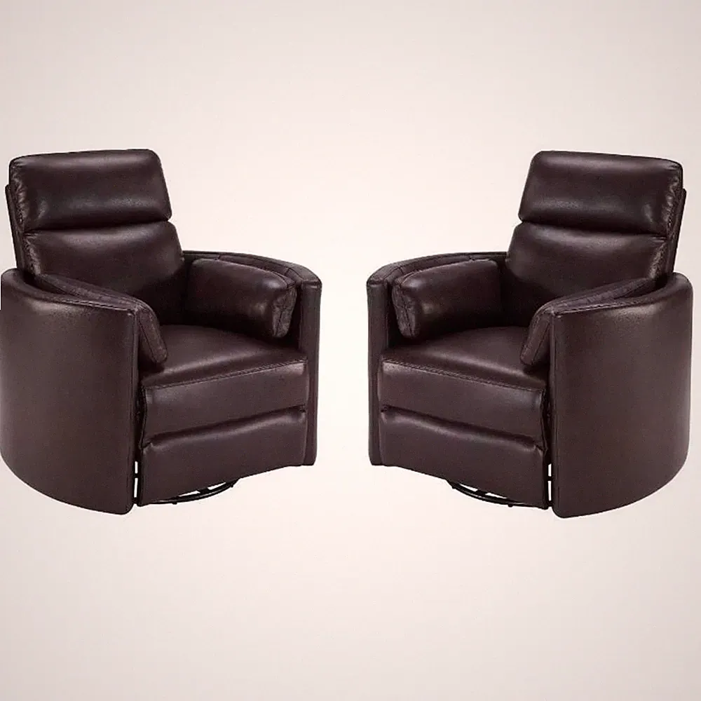 Home Square Leather Cordless Swivel Glider Recliner in Brown - Set of 2