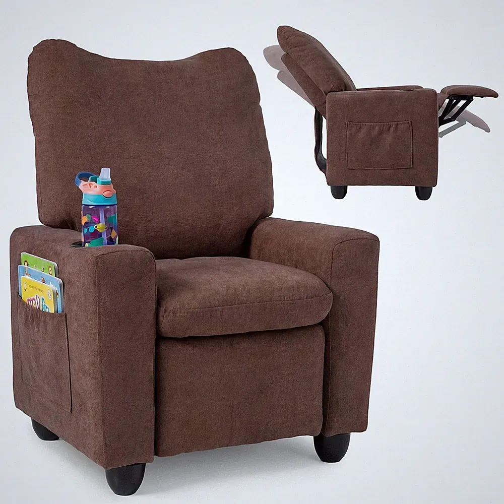 Kids Recliner w/Adjustable Backrest Footrest Cup Holder Side Pockets for Ages 3+