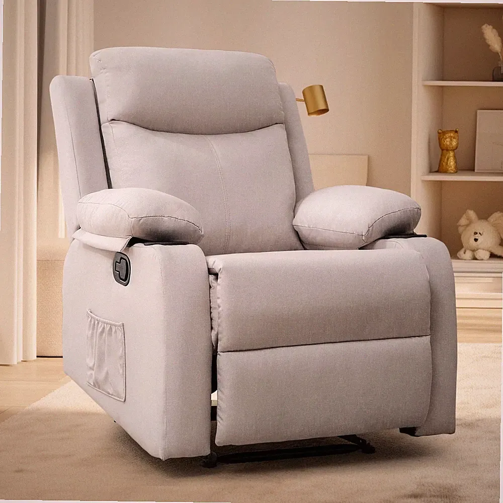 Manual Recliner Armchair Linen with Fixed Base Beige