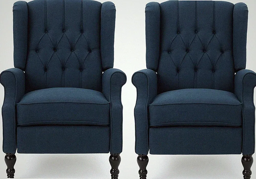 Navy Blue & Dark Brown Earlean Fabric Recliner Set of 2 for Ultimate Comfort