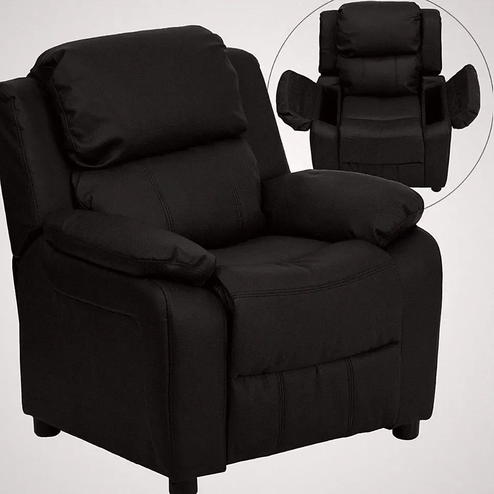 New Flash Furniture Contemporary Kids Recliner With Storage Arms, Black