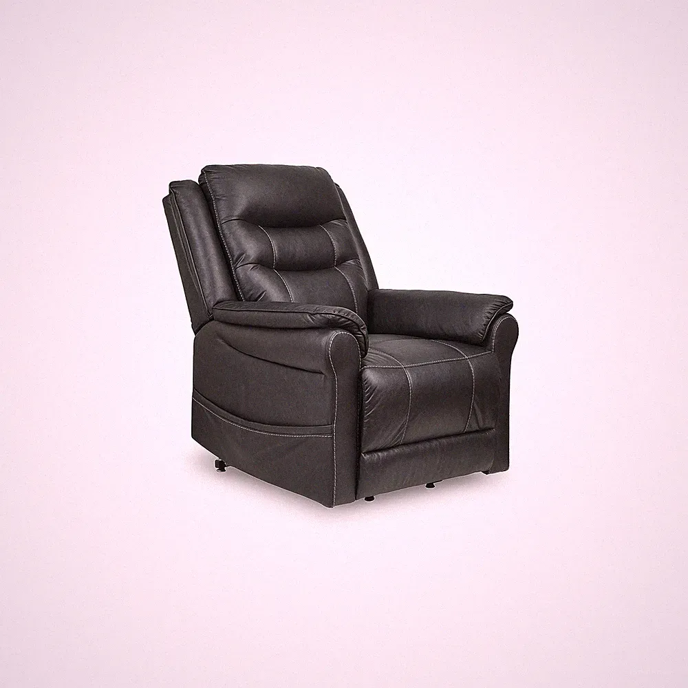 Pemberly Row Contemporary Faux Leather Black Power Lift Recliner