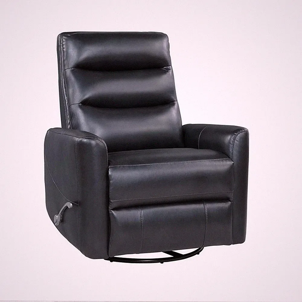Pemberly Row Contemporary Faux Leather Swivel Recliner in Black