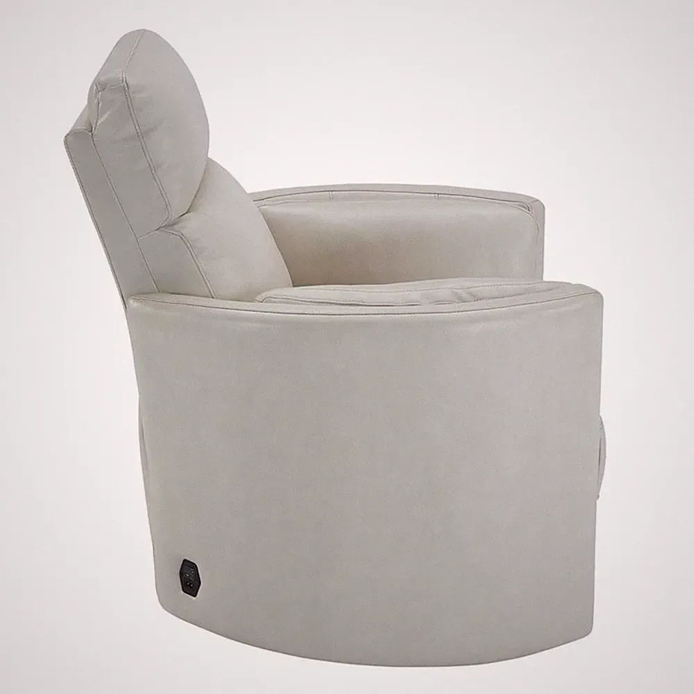 Pemberly Row Leather Power Cordless Swivel Glider Recliner in Ivory