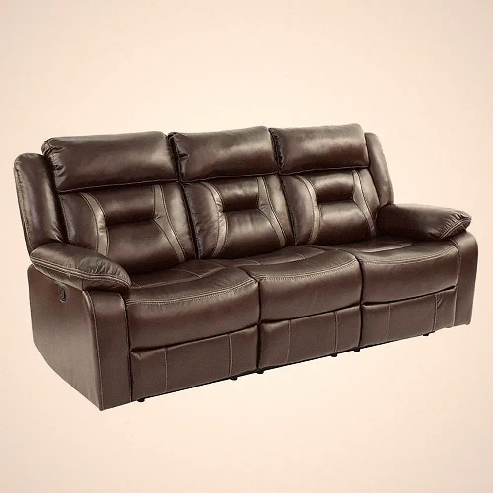 Pemberly Row Modern Gel Leatherette Sofa Recliner in Dark Brown