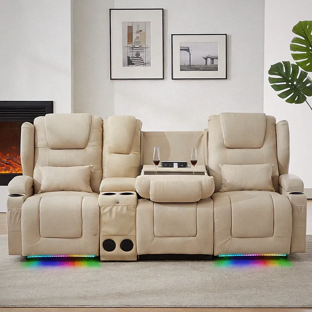 Power Loveseat Recliner Sofa Set w/Flip Backrest&Cup Holder&Outlet&USB&LED Light